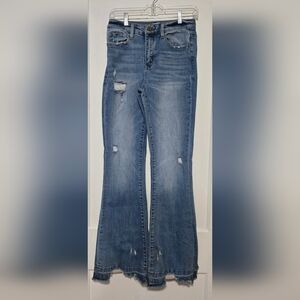 Vervet Blue Womens Distress Wide-Leg Jeans Size 28